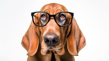 foto di un' segugio cane utilizzando occhiali isolato su bianca sfondo. generativo ai
