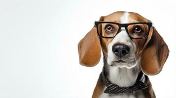 foto di un' beagle cane utilizzando occhiali isolato su bianca sfondo. generativo ai