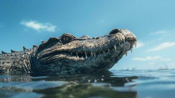 foto di un' alligatore sotto blu cielo. generativo ai