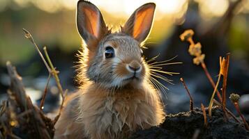 avvicinamento foto di un' coniglio guardare qualunque direzione. generativo ai
