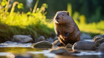 avvicinamento foto di un' tasca citello guardare nel loro habitat. generativo ai