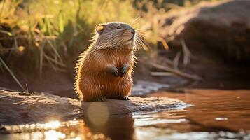 avvicinamento foto di un' tasca citello guardare nel loro habitat. generativo ai