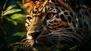 avvicinamento foto di un' leopardo guardare qualunque direzione su giungla. generativo ai