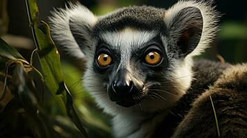 avvicinamento foto di un' lemure guardare qualunque direzione. generativo ai