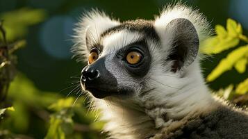 avvicinamento foto di un' lemure guardare qualunque direzione. generativo ai
