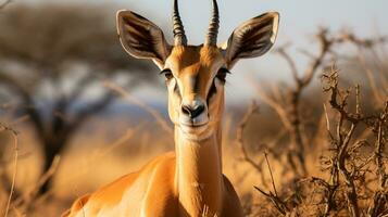 avvicinamento foto di un' gazzella guardare qualunque direzione. generativo ai