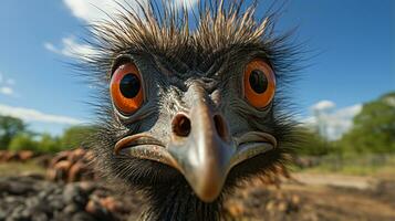 avvicinamento foto di un' emu guardare qualunque direzione. generativo ai