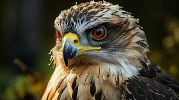 avvicinamento foto di un' falco guardare qualunque direzione. generativo ai