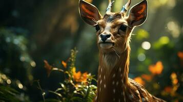 avvicinamento foto di un' antilope guardare qualunque direzione su giungla. generativo ai