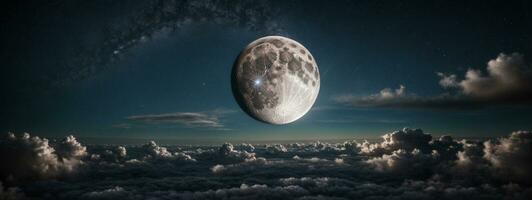 romantico Luna nel stellato notte al di sopra di nuvole. ai generato foto