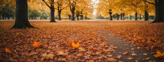 bellissimo autunno paesaggio insieme a. colorato fogliame nel il parco. caduta le foglie naturale sfondo. ai generato foto