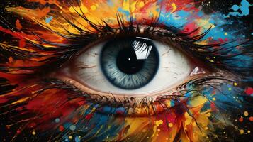 un' colorato occhio con dipingere schizzi. generativo ai foto
