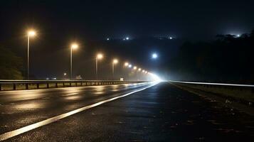 città strada illuminato di strada luci a notte. generativo ai foto
