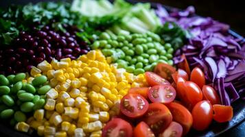 colorato veggie mescolare arte di nutriente cenare. generativo ai foto