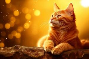 avvicinamento di carino gatto guardando a qualcosa con bellissimo bokeh sfondo, generativo ai illustrazione foto