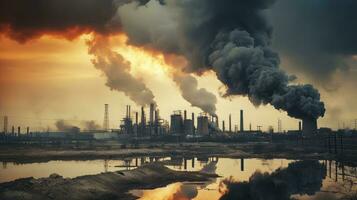 industriale inquinamento con sostanze chimiche e Fumo pennacchi. generativo ai foto