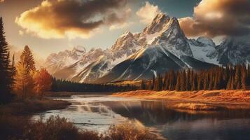 generativo ai, maestoso montagne il grandezza di torreggiante montagna gamme. foto