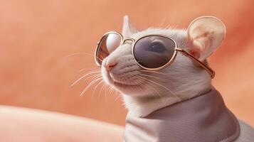 generativo ai, freddo topo elegante occhiali da sole su pastello sfondo foto