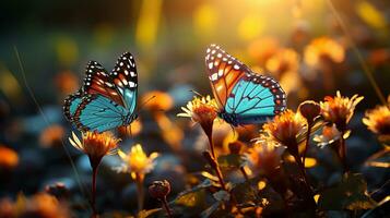 cattura della natura bellezza prato con colorato farfalle, ai generativo foto