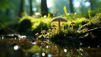 generativo ai, della natura arazzo un' delicato Fiore di campo prato svelato foto