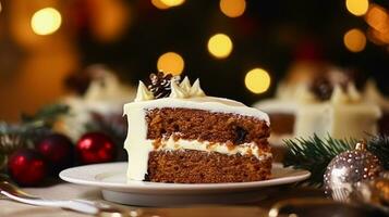 Natale torta, vacanza ricetta e casa cottura al forno, budino con cremoso glassatura per accogliente inverno vacanze tè nel il inglese nazione villetta, fatti in casa cibo e cucinando foto