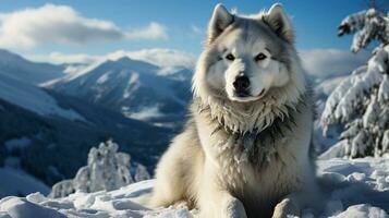 maestoso alaskan malamute nel innevato foresta, ai generativo foto