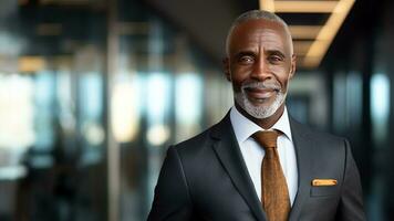 fiducioso e elegante africano americano uomo d'affari il aziendale Guarda foto
