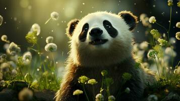 di panda porto un' maestoso incontrare nel il bambù foresta foto