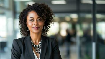 fiducioso africano americano donna d'affari nel opera abbigliamento foto