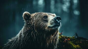 maestoso grizzly orso roaming nel il incantevole foresta foto