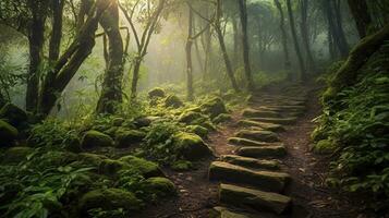 generativo ai, incantata percorsi svelare il mistero e avventura di foresta sentieri foto