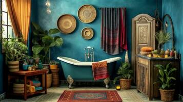 generativo ai, boho beatitudine un' vivace e rilassante bagno design foto