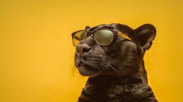 generativo ai, occhiali da sole vibrazioni nero pantera su un' pastello avventura foto