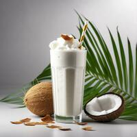 Noce di cocco latte shake bicchiere con fresco affettato Noce di cocco. generativo ai foto