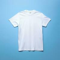 semplice bianca t camicia su morbido blu sfondo. ai generativo foto