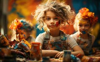 bambini pittura nel arte classe foto