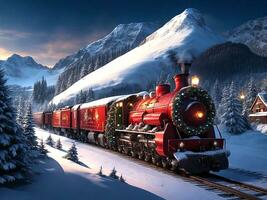 vapore treno nel inverno. generativo ai vapore treno nel inverno. generativo ai foto