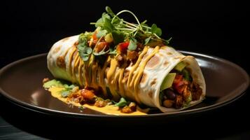 foto di vegano burrito come un' piatto nel un' fascia alta ristorante. generativo ai