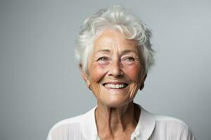 anziano donna Sorridi felicemente su bokeh stile sfondo foto