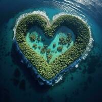 a forma di cuore isola nel il oceano aereo Visualizza foto