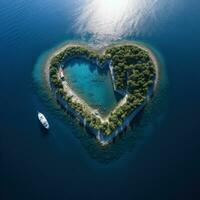 a forma di cuore isola nel il oceano aereo Visualizza foto