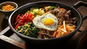 foto di bibimbap come un' piatto nel un' fascia alta ristorante. generativo ai