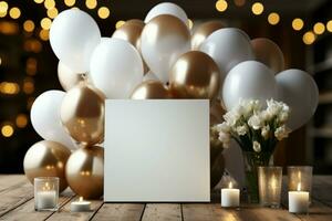 bianca tavolo sopra sfocato palloncini ai generato foto
