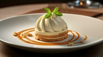 foto di Castagna crema mont blanc come un' piatto nel un' fascia alta ristorante. generativo ai