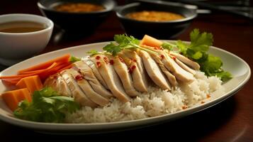 foto di hainanese pollo riso come un' piatto nel un' fascia alta ristorante. generativo ai