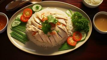 foto di hainanese pollo riso come un' piatto nel un' fascia alta ristorante. generativo ai