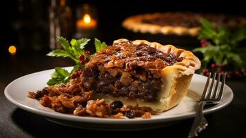 foto di carne macinata torta come un' piatto nel un' fascia alta ristorante. generativo ai