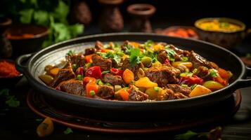 foto di agnello tagine come un' piatto nel un' fascia alta ristorante. generativo ai