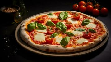 foto di margherita Pizza come un' piatto nel un' fascia alta ristorante. generativo ai