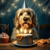 cane festeggiare compleanno con torta e candele, creato con generativo ai foto